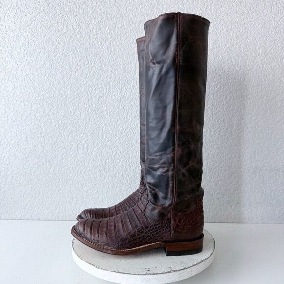 Rod Patrick Womens Cowboy Boots Sz 9B Brown Caiman Leather Riding Boot 17" Tall - Picture 4 of 12
